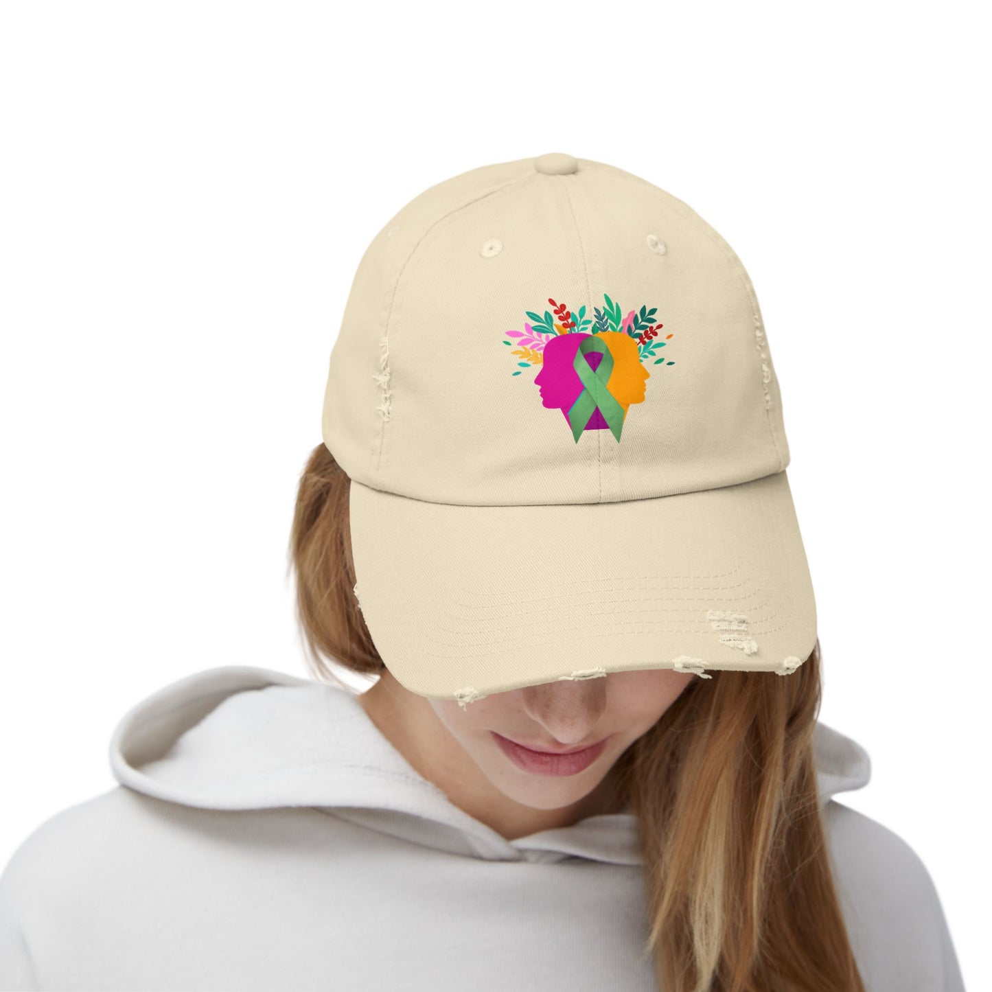Unisex Distressed Cap with Colorful Awareness Ribbons | Better Self Better Life